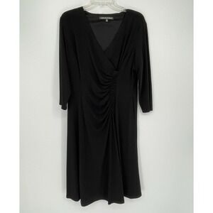 Jones Wear Dress Women's Black Faux Wrap Stretch Ruched LBD Sheath Dress Size 14